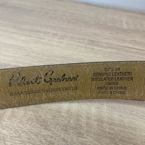Robert Graham Men's Black Textured Leather Belt Size 34 - Picture 3 of 8